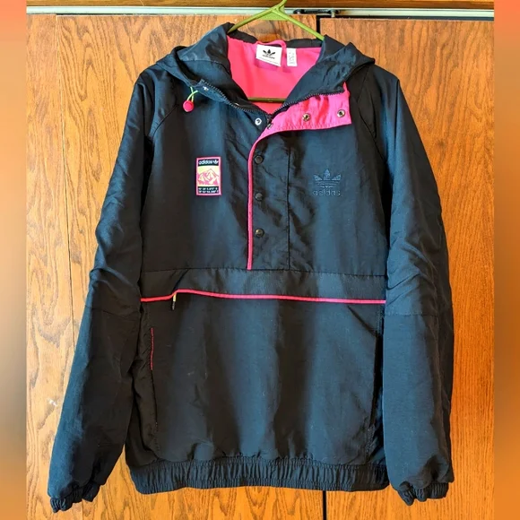 adidas Originals Jackets Coats Adidas Originals Adiplore Hooded Anorak Jacket Medium Black Neon Pink Poshmark